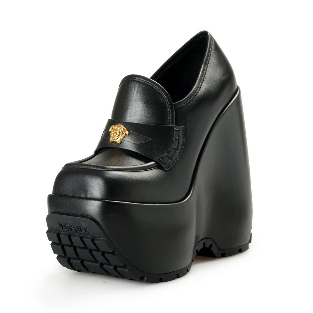 Versace Women's Gold Medusa Logo 100% Leather Platform Booties Shoes